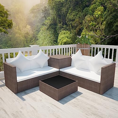 XINCXIN 4-TLG. Garten-Lounge-Set, Outdoor Furniture Garten Möbel Gartenmöbel Set Terassenmöbel Außen Geeignet für Teich Deck Hinterhof Balkon mit Auflagen Poly Rattan Braun von XINCXIN