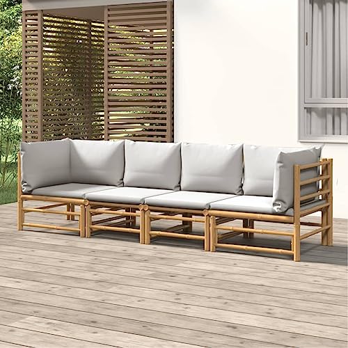 XINCXIN 4-TLG. Garten-Lounge-Set, Outdoor Furniture Garten Möbel Terassenmöbel Außen Gartenmöbel Set Geeignet für Deck Hinterhof Teich Balkon mit Hellgrauen Kissen Bambus von XINCXIN