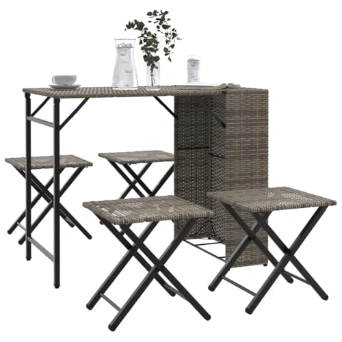 XINCXIN 5-TLG. Garten-Essgruppe, Garten Möbel Gartenmöbel Set Outdoor Furniture Terassenmöbel Außen Geeignet für Balkon Hinterhof Deck Teich Klappbar Grau Poly Rattan von XINCXIN