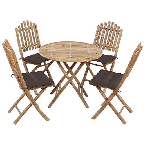 XINCXIN 5-TLG. Garten-Essgruppe, Garten Möbel Outdoor Furniture Gartenmöbel Set Terassenmöbel Außen Geeignet für Balkon Deck Hinterhof Teich mit Kissen Klappbar Bambus von XINCXIN