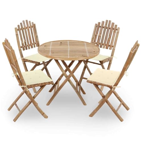 XINCXIN 5-TLG. Garten-Essgruppe, Garten Möbel Terassenmöbel Außen Gartenmöbel Set Outdoor Furniture Geeignet für Teich Balkon Deck Hinterhof mit Kissen Klappbar Bambus von XINCXIN