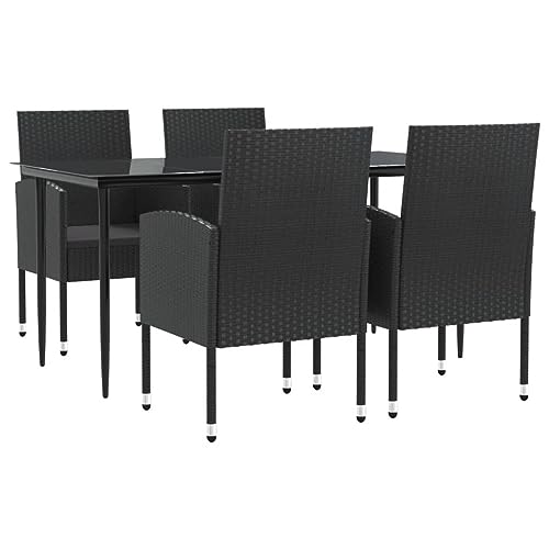 XINCXIN 5-TLG. Garten-Essgruppe, Garten Möbel Terassenmöbel Außen Outdoor Furniture Gartenmöbel Set Geeignet für Deck Teich Balkon Hinterhof Schwarz Poly Rattan und Stahl von XINCXIN