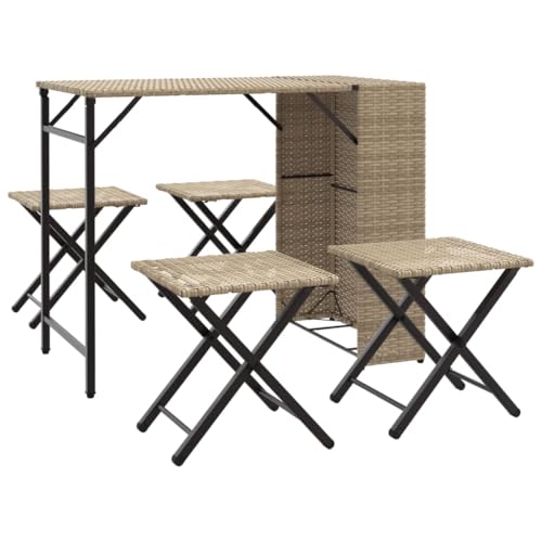 XINCXIN 5-TLG. Garten-Essgruppe, Gartenmöbel Set Garten Möbel Outdoor Furniture Terassenmöbel Außen Geeignet für Deck Teich Hinterhof Balkon Klappbar Beige Poly Rattan von XINCXIN