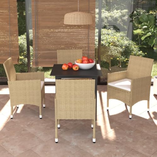 XINCXIN 5-TLG. Garten-Essgruppe, Gartenmöbel Set Outdoor Furniture Terassenmöbel Außen Garten Möbel Geeignet für Teich Balkon Hinterhof Deck mit Kissen Poly Rattan Beige von XINCXIN