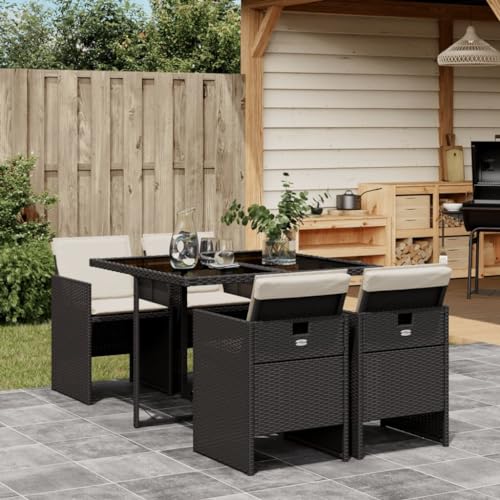 XINCXIN 5-TLG. Garten-Essgruppe, Outdoor Furniture Garten Möbel Terassenmöbel Außen Gartenmöbel Set Geeignet für Hinterhof Teich Balkon Deck mit Kissen Schwarz Poly Rattan von XINCXIN