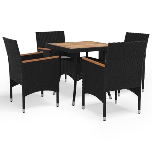 XINCXIN 5-TLG. Garten-Essgruppe, Outdoor Furniture Gartenmöbel Set Terassenmöbel Außen Garten Möbel Geeignet für Hinterhof Deck Teich Balkon Poly Rattan und Massivholz Schwarz von XINCXIN