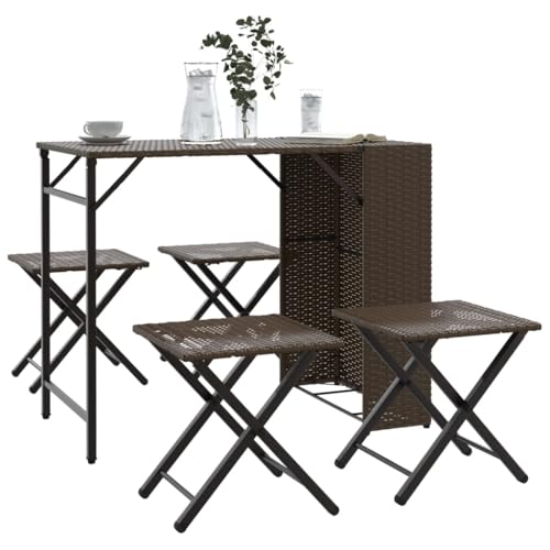 XINCXIN 5-TLG. Garten-Essgruppe, Terassenmöbel Außen Garten Möbel Gartenmöbel Set Outdoor Furniture Geeignet für Balkon Teich Deck Hinterhof Klappbar Braun Poly Rattan von XINCXIN