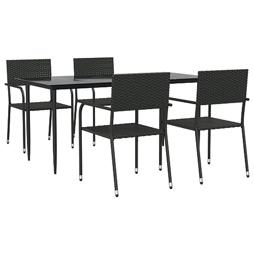 XINCXIN 5-TLG. Garten-Essgruppe, Terassenmöbel Außen Gartenmöbel Set Garten Möbel Outdoor Furniture Geeignet für Hinterhof Deck Balkon Teich Schwarz Poly Rattan und Stahl von XINCXIN