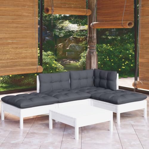 XINCXIN 5-TLG. Garten-Lounge-Set, Garten Möbel Terassenmöbel Außen Outdoor Furniture Gartenmöbel Set Geeignet für Deck Hinterhof Balkon Teich mit Kissen Weiß Kiefernholz XINCXIN 5-TLG. Garten-Lounge-Set, Garten Möbel Terassenmöbel Außen Outdoor Furniture Gartenmöbel Set Geeignet für Deck Hinterhof Balkon Teich mit Kissen Weiß Kiefernholz von XINCXIN