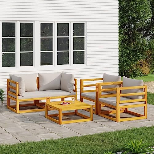 XINCXIN 5-TLG. Garten-Lounge-Set, Gartenmöbel Set Garten Möbel Terassenmöbel Außen Outdoor Furniture Geeignet für Deck Balkon Teich Hinterhof mit Hellgrauen Kissen Massivholz XINCXIN 5-TLG. Garten-Lounge-Set, Gartenmöbel Set Garten Möbel Terassenmöbel Außen Outdoor Furniture Geeignet für Deck Balkon Teich Hinterhof mit Hellgrauen Kissen Massivholz von XINCXIN