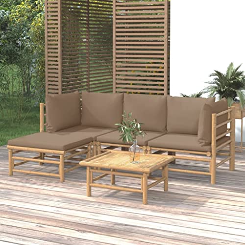 XINCXIN 5-TLG. Garten-Lounge-Set, Gartenmöbel Set Terassenmöbel Außen Outdoor Furniture Garten Möbel Geeignet für Balkon Teich Hinterhof Deck mit Kissen Taupe Bambus von XINCXIN