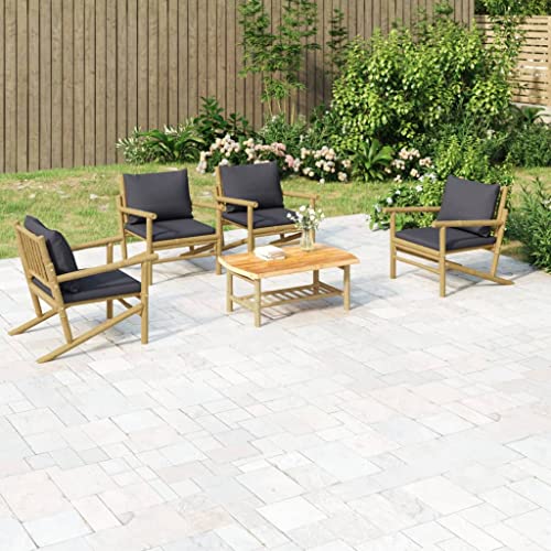 XINCXIN 5-TLG. Garten-Lounge-Set, Outdoor Furniture Terassenmöbel Außen Garten Möbel Gartenmöbel Set Geeignet für Deck Teich Hinterhof Balkon mit Dunkelgrauen Kissen Bambus von XINCXIN