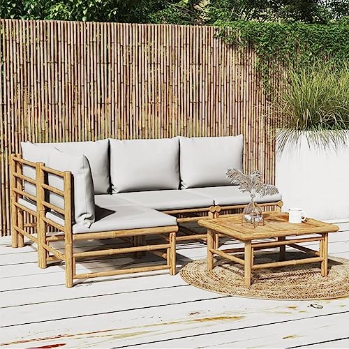 XINCXIN 5-TLG. Garten-Lounge-Set, Outdoor Furniture Terassenmöbel Außen Garten Möbel Gartenmöbel Set Geeignet für Teich Hinterhof Deck Balkon mit Hellgrauen Kissen Bambus von XINCXIN