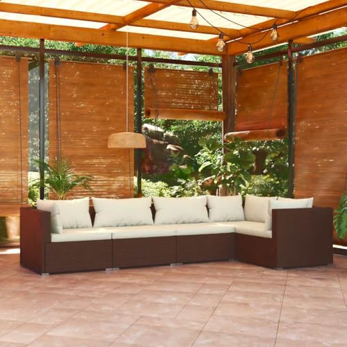 XINCXIN 5-TLG. Garten-Lounge-Set, Outdoor Furniture Terassenmöbel Außen Garten Möbel Gartenmöbel Set Geeignet für Teich Hinterhof Deck Balkon mit Kissen Poly Rattan Braun von XINCXIN