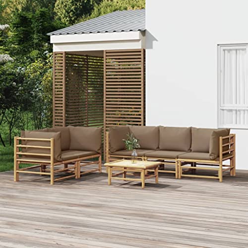 XINCXIN 6-TLG. Garten-Lounge-Set, Garten Möbel Outdoor Furniture Terassenmöbel Außen Gartenmöbel Set Geeignet für Teich Balkon Deck Hinterhof mit Kissen Taupe Bambus von XINCXIN