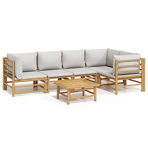XINCXIN 6-TLG. Garten-Lounge-Set, Gartenmöbel Set Terassenmöbel Außen Outdoor Furniture Garten Möbel Geeignet für Balkon Teich Hinterhof Deck mit Hellgrauen Kissen Bambus von XINCXIN