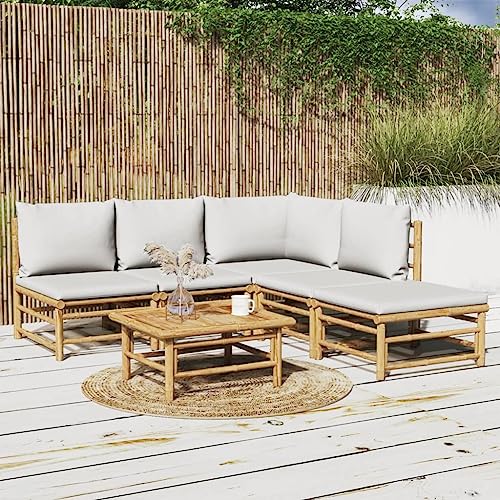 XINCXIN 6-TLG. Garten-Lounge-Set, Outdoor Furniture Garten Möbel Terassenmöbel Außen Gartenmöbel Set Geeignet für Deck Hinterhof Teich Balkon mit Hellgrauen Kissen Bambus von XINCXIN