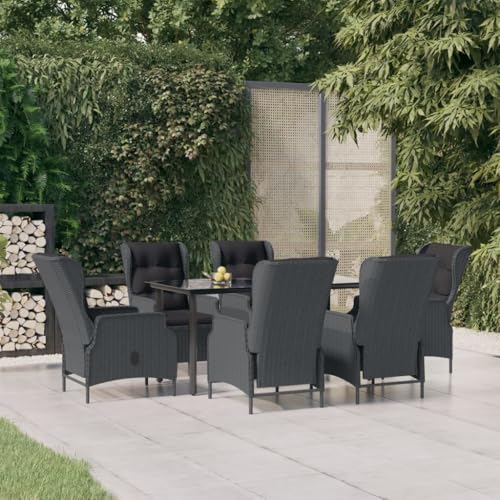 XINCXIN 7-TLG. Garten-Essgruppe, Garten Möbel Outdoor Furniture Gartenmöbel Set Terassenmöbel Außen Geeignet für Balkon Deck Hinterhof Teich Dunkelgrau Poly Rattan von XINCXIN