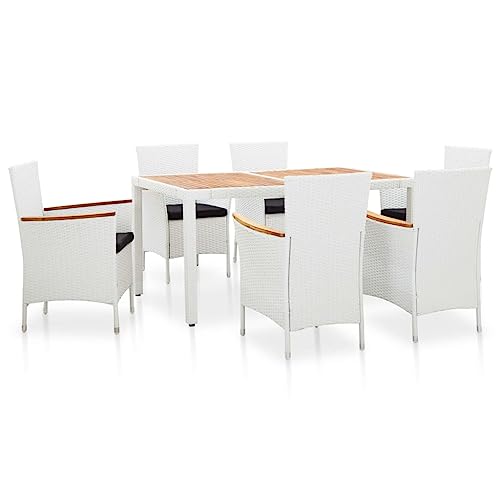XINCXIN 7-TLG. Garten-Essgruppe, Gartenmöbel Set Outdoor Furniture Terassenmöbel Außen Garten Möbel Geeignet für Teich Balkon Hinterhof Deck Poly Rattan Weiß von XINCXIN