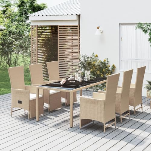 XINCXIN 7-TLG. Garten-Essgruppe, Gartenmöbel Set Terassenmöbel Außen Garten Möbel Outdoor Furniture Geeignet für Deck Hinterhof Balkon Teich mit Kissen Beige Poly Rattan von XINCXIN