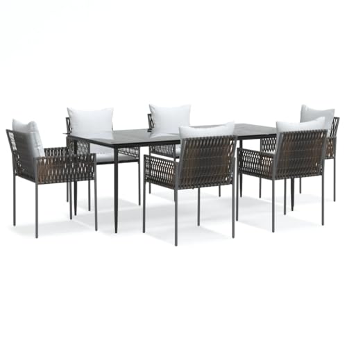 XINCXIN 7-TLG. Garten-Essgruppe, Gartenmöbel Set Terassenmöbel Außen Garten Möbel Outdoor Furniture Geeignet für Deck Hinterhof Balkon Teich mit Kissen Poly Rattan und Stahl von XINCXIN