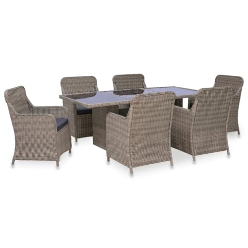 XINCXIN 7-TLG. Garten-Essgruppe, Outdoor Furniture Garten Möbel Terassenmöbel Außen Gartenmöbel Set Geeignet für Hinterhof Teich Balkon Deck Poly Rattan Braun von XINCXIN