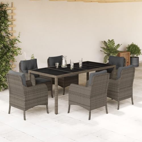 XINCXIN 7-TLG. Garten-Essgruppe, Outdoor Furniture Terassenmöbel Außen Garten Möbel Gartenmöbel Set Geeignet für Deck Balkon Hinterhof Teich mit Kissen Grau Poly Rattan von XINCXIN