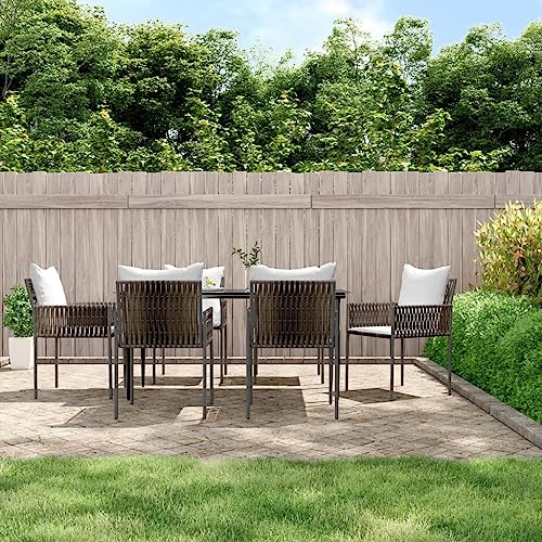 XINCXIN 7-TLG. Garten-Essgruppe, Terassenmöbel Außen Gartenmöbel Set Outdoor Furniture Garten Möbel Geeignet für Hinterhof Teich Deck Balkon mit Kissen Poly Rattan und Stahl von XINCXIN
