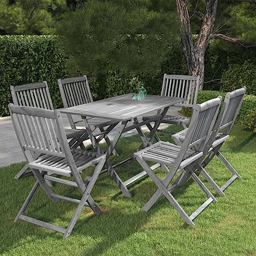XINCXIN 7-TLG. Garten-Essgruppe, Terassenmöbel Außen Outdoor Furniture Garten Möbel Gartenmöbel Set Geeignet für Teich Deck Balkon Hinterhof Massivholz Akazie Grau von XINCXIN