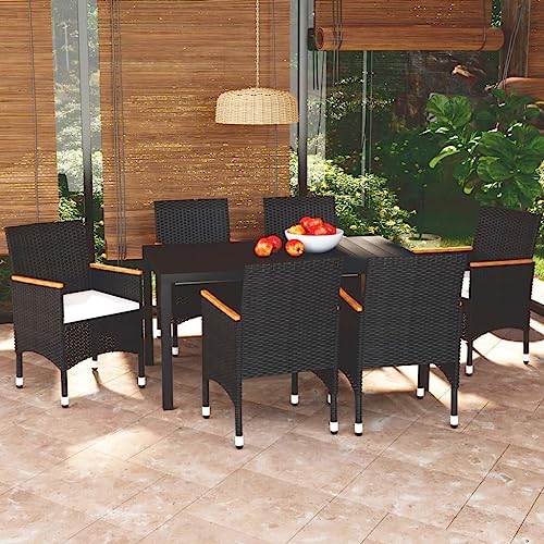 XINCXIN 7-TLG. Garten-Essgruppe, Terassenmöbel Außen Outdoor Furniture Gartenmöbel Set Garten Möbel Geeignet für Teich Deck Hinterhof Balkon mit Kissen Poly Rattan Schwarz XINCXIN 7-TLG. Garten-Essgruppe, Terassenmöbel Außen Outdoor Furniture Gartenmöbel Set Garten Möbel Geeignet für Teich Deck Hinterhof Balkon mit Kissen Poly Rattan Schwarz von XINCXIN