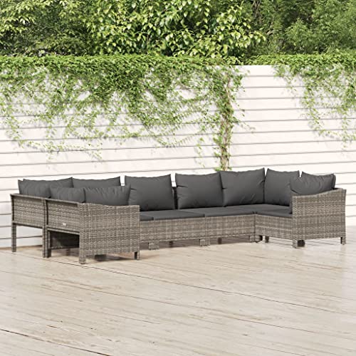 XINCXIN 7-TLG. Garten-Lounge-Set, Gartenmöbel Set Garten Möbel Outdoor Furniture Terassenmöbel Außen Geeignet für Balkon Teich Deck Hinterhof mit Kissen Grau Poly Rattan von XINCXIN