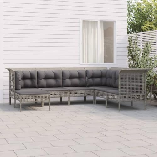 XINCXIN 7-TLG. Garten-Lounge-Set, Outdoor Furniture Garten Möbel Terassenmöbel Außen Gartenmöbel Set Geeignet für Teich Balkon Hinterhof Deck mit Kissen Grau Poly Rattan XINCXIN 7-TLG. Garten-Lounge-Set, Outdoor Furniture Garten Möbel Terassenmöbel Außen Gartenmöbel Set Geeignet für Teich Balkon Hinterhof Deck mit Kissen Grau Poly Rattan von XINCXIN