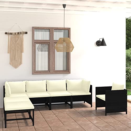 XINCXIN 7-TLG. Garten-Lounge-Set, Terassenmöbel Außen Garten Möbel Outdoor Furniture Gartenmöbel Set Geeignet für Balkon Deck Teich Hinterhof mit Kissen Poly Rattan Schwarz XINCXIN 7-TLG. Garten-Lounge-Set, Terassenmöbel Außen Garten Möbel Outdoor Furniture Gartenmöbel Set Geeignet für Balkon Deck Teich Hinterhof mit Kissen Poly Rattan Schwarz von XINCXIN