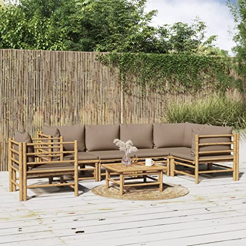 XINCXIN 7-TLG. Garten-Lounge-Set, Terassenmöbel Außen Outdoor Furniture Garten Möbel Gartenmöbel Set Geeignet für Balkon Hinterhof Deck Teich mit Taupe Kissen Bambus XINCXIN 7-TLG. Garten-Lounge-Set, Terassenmöbel Außen Outdoor Furniture Garten Möbel Gartenmöbel Set Geeignet für Balkon Hinterhof Deck Teich mit Taupe Kissen Bambus von XINCXIN