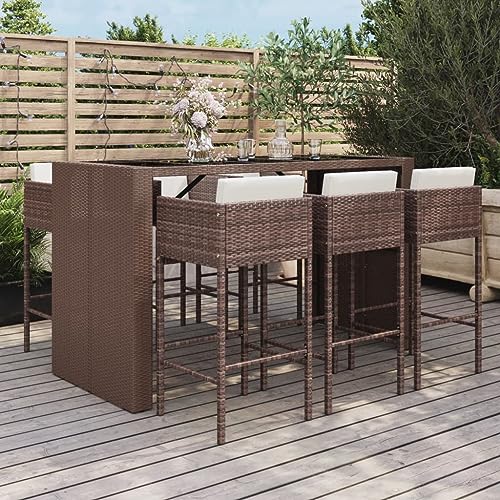 XINCXIN 7-TLG. Gartenbar-Set, Gartenmöbel Set Outdoor Furniture Garten Möbel Terassenmöbel Außen Geeignet für Hinterhof Teich Deck Balkon mit Kissen Braun Poly Rattan von XINCXIN