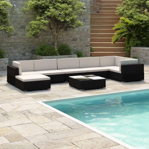 XINCXIN 8-TLG. Garten-Lounge-Set, Garten Möbel Gartenmöbel Set Outdoor Furniture Terassenmöbel Außen Geeignet für Deck Balkon Hinterhof Teich mit Auflagen Poly Rattan Schwarz von XINCXIN