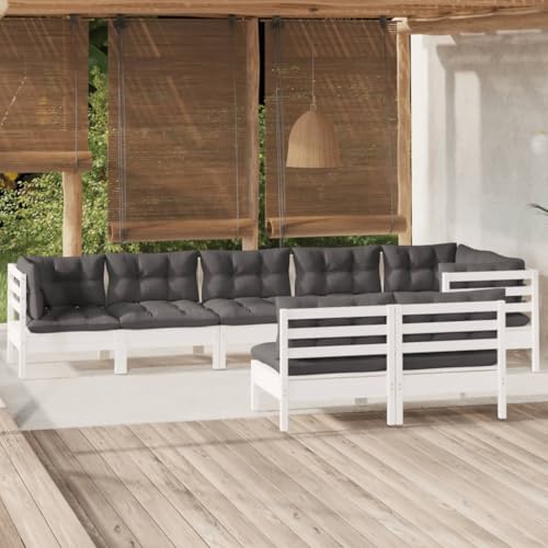 XINCXIN 8-TLG. Garten-Lounge-Set, Garten Möbel Gartenmöbel Set Outdoor Furniture Terassenmöbel Außen Geeignet für Deck Balkon Hinterhof Teich mit Kissen Weiß Kiefer Massivholz von XINCXIN