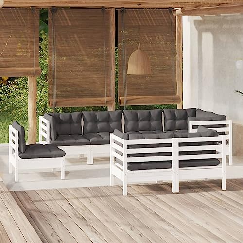 XINCXIN 8-TLG. Garten-Lounge-Set, Garten Möbel Terassenmöbel Außen Outdoor Furniture Gartenmöbel Set Geeignet für Deck Hinterhof Balkon Teich mit Kissen Weiß Kiefer Massivholz von XINCXIN