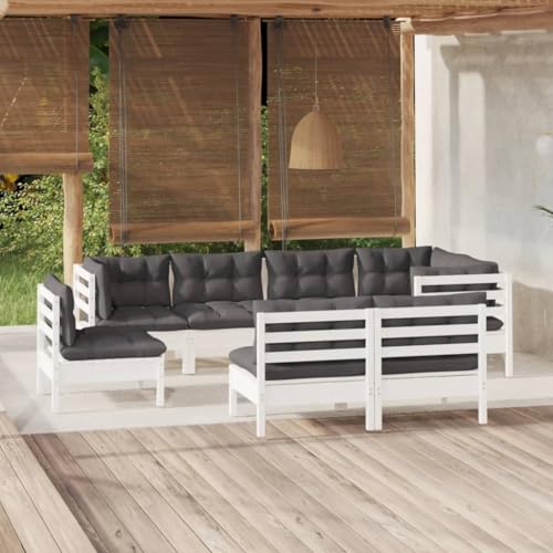 XINCXIN 8-TLG. Garten-Lounge-Set, Gartenmöbel Set Terassenmöbel Außen Outdoor Furniture Garten Möbel Geeignet für Balkon Teich Hinterhof Deck mit Kissen Weiß Kiefer Massivholz von XINCXIN