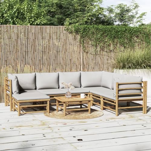 XINCXIN 8-TLG. Garten-Lounge-Set, Outdoor Furniture Terassenmöbel Außen Garten Möbel Gartenmöbel Set Geeignet für Teich Hinterhof Deck Balkon mit Kissen Hellgrau Bambus von XINCXIN