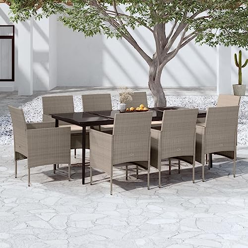 XINCXIN 9-TLG. Garten-Essgruppe, Garten Möbel Gartenmöbel Set Outdoor Furniture Terassenmöbel Außen Geeignet für Balkon Hinterhof Deck Teich mit Kissen Beige und Schwarz von XINCXIN
