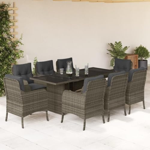 XINCXIN 9-TLG. Garten-Essgruppe, Garten Möbel Gartenmöbel Set Outdoor Furniture Terassenmöbel Außen Geeignet für Balkon Hinterhof Deck Teich mit Kissen Grau Poly Rattan von XINCXIN