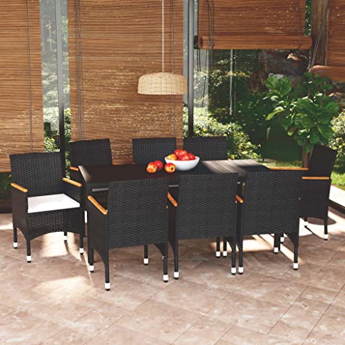 XINCXIN 9-TLG. Garten-Essgruppe, Garten Möbel Outdoor Furniture Gartenmöbel Set Terassenmöbel Außen Geeignet für Balkon Deck Hinterhof Teich mit Kissen Poly Rattan Schwarz von XINCXIN