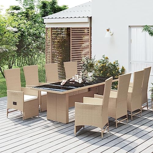 XINCXIN 9-TLG. Garten-Essgruppe, Garten Möbel Terassenmöbel Außen Outdoor Furniture Gartenmöbel Set Geeignet für Deck Teich Balkon Hinterhof mit Kissen Beige Poly Rattan von XINCXIN