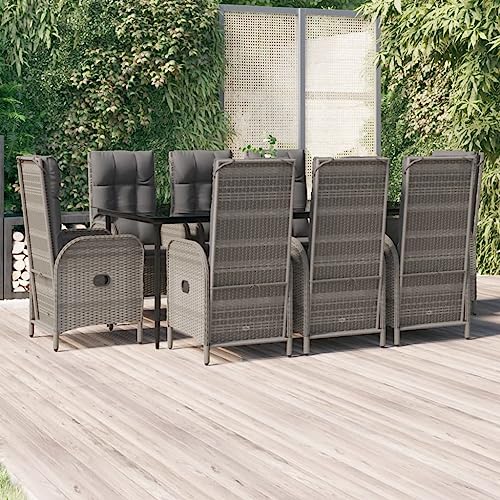 XINCXIN 9-TLG. Garten-Essgruppe, Gartenmöbel Set Garten Möbel Terassenmöbel Außen Outdoor Furniture Geeignet für Hinterhof Balkon Deck Teich mit Kissen Schwarz und Grau Poly Rattan von XINCXIN