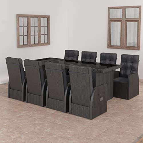 XINCXIN 9-TLG. Garten-Essgruppe, Outdoor Furniture Garten Möbel Gartenmöbel Set Terassenmöbel Außen Geeignet für Teich Hinterhof Deck Balkon mit Kissen Poly Rattan Schwarz von XINCXIN