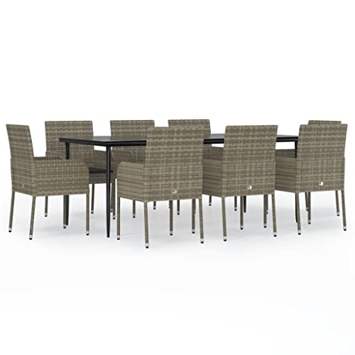 XINCXIN 9-TLG. Garten-Essgruppe, Terassenmöbel Außen Garten Möbel Outdoor Furniture Gartenmöbel Set Geeignet für Balkon Teich Hinterhof Deck mit Kissen Schwarz und Grau Poly Rattan von XINCXIN