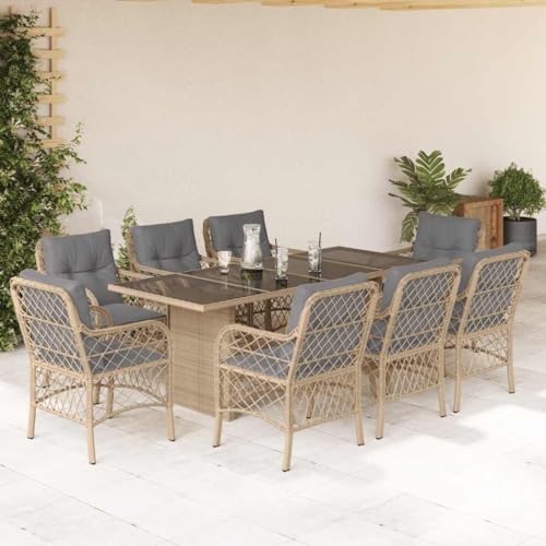XINCXIN 9-TLG. Garten-Essgruppe, Terassenmöbel Außen Gartenmöbel Set Outdoor Furniture Garten Möbel Geeignet für Hinterhof Teich Deck Balkon mit Kissen Beigemischung Poly Rattan von XINCXIN