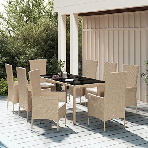 XINCXIN 9-TLG. Garten-Essgruppe, Terassenmöbel Außen Outdoor Furniture Garten Möbel Gartenmöbel Set Geeignet für Teich Deck Balkon Hinterhof mit Kissen Beige Poly Rattan von XINCXIN