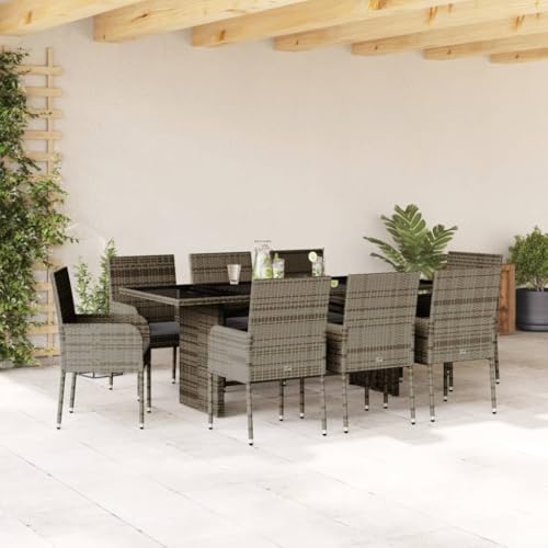 XINCXIN 9-TLG. Garten-Essgruppe, Terassenmöbel Außen Outdoor Furniture Garten Möbel Gartenmöbel Set Geeignet für Teich Deck Balkon Hinterhof mit Kissen Grau Poly Rattan von XINCXIN